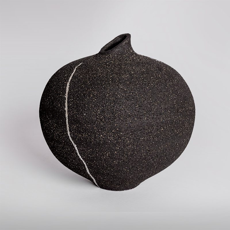hand-crafted black stoneware vase